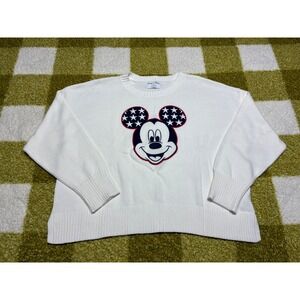 Old Navy Disney Mickey Mouse Stars Patriotic Knit Sweater White XL 1186